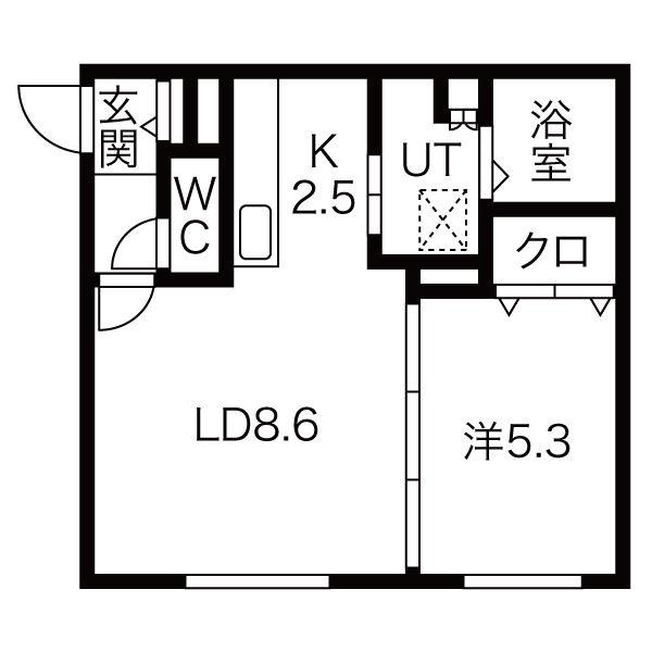 LAULEA八軒(1LDK/1階)の間取り写真