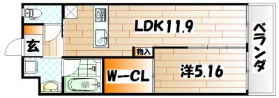 ウィングス三萩野(1LDK/13階)の間取り写真