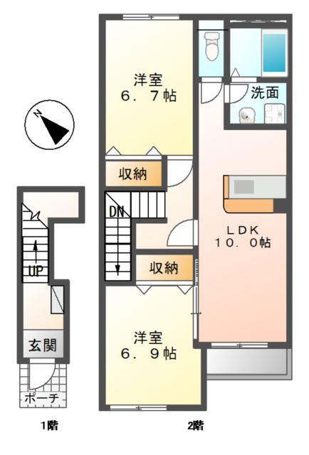 GREEN CALMIV(2LDK/2階)の間取り写真