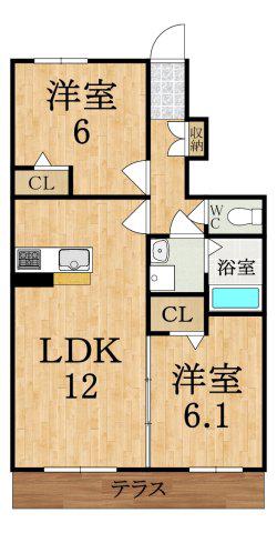 シャーメゾン東坊城(2LDK/1階)の間取り写真