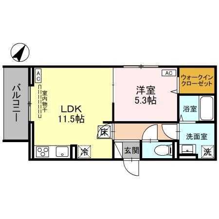 ノーブルヴィラ宮原(1LDK/1階)の間取り写真