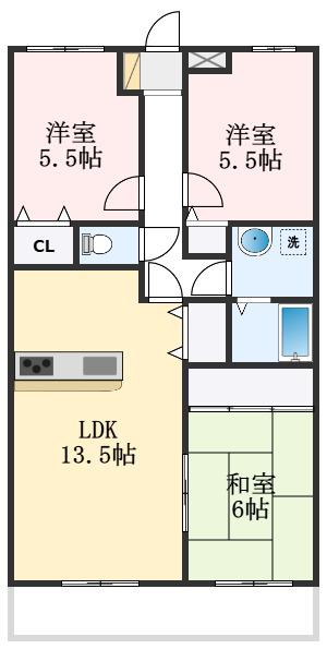 カルム長堀(3LDK/2階)の間取り写真