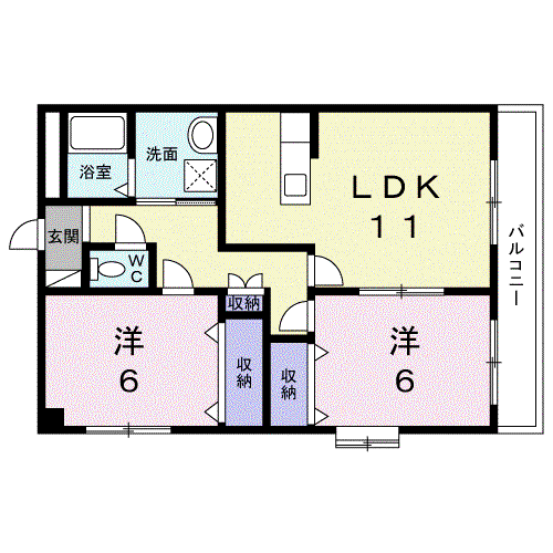 ルミエール伴丈木(2LDK/3階)の間取り写真