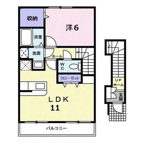 ミニヨン(1LDK/2階)の間取り写真