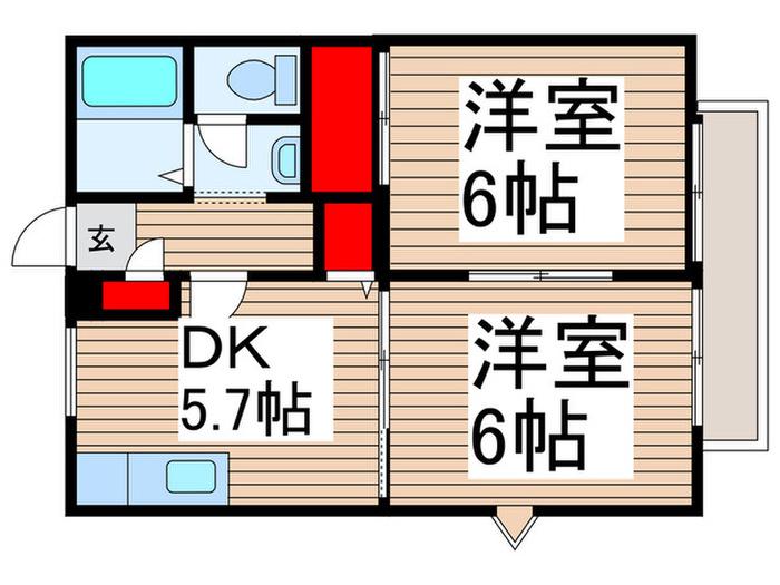 サンウエストB(2DK/1階)の間取り写真