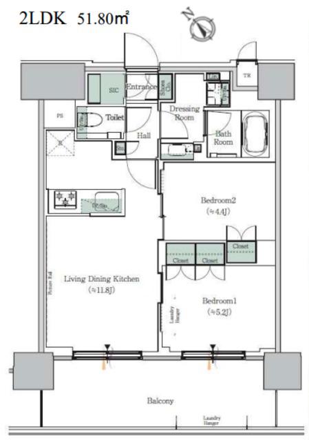 ONE ROOF RESIDENCE NISHI NIPPORI(2LDK/13階)の間取り写真