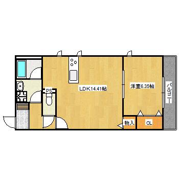 ライズ3番館(1LDK/2階)の間取り写真
