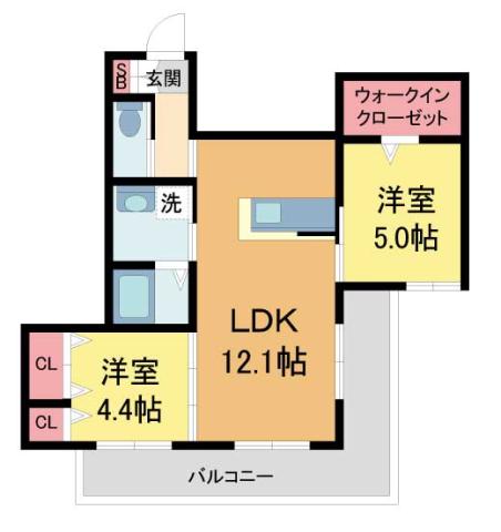 プリーマ甲風園(2LDK/1階)の間取り写真