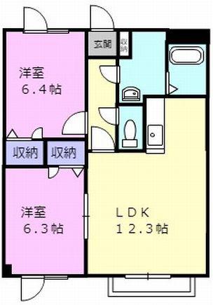 シャーメゾンサンモールII(2LDK/2階)の間取り写真