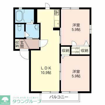 ヴィルヌーブD(2LDK/1階)の間取り写真