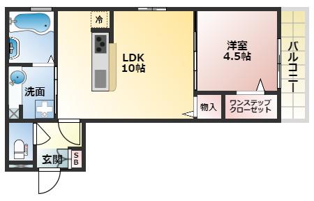 ジュリあべの(1LDK/2階)の間取り写真