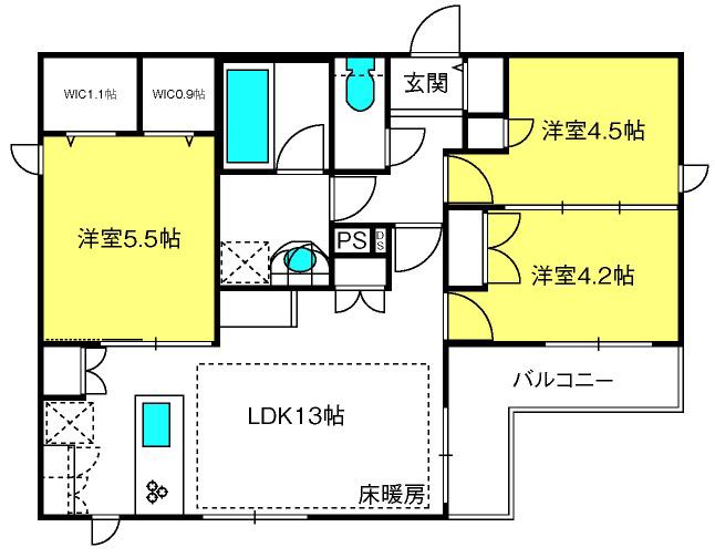 SWEET ROOTSくすのき台(3LDK/3階)の間取り写真