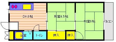 マンション朝霧1号館(2DK/2階)の間取り写真