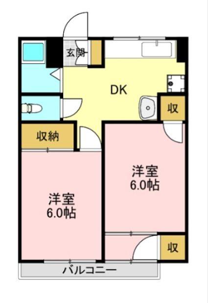 東栄ハイツ(2DK/4階)の間取り写真