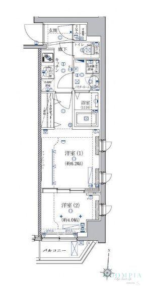 クレイシア菊川(2K/3階)の間取り写真