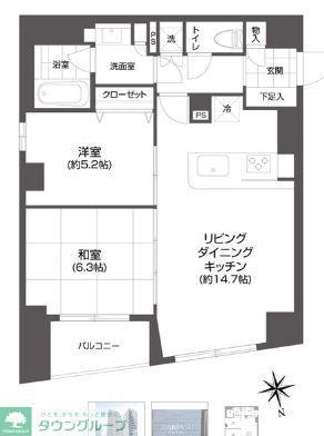 GRAN PASEO 市谷甲良町(2LDK/13階)の間取り写真