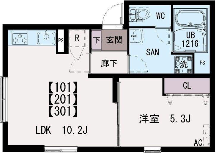 清水II(1LDK/2階)の間取り写真