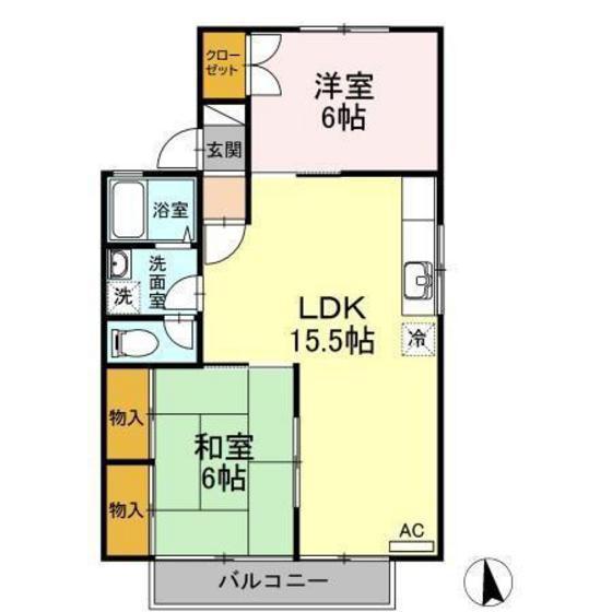 セジュール玉木D棟(2LDK/1階)の間取り写真