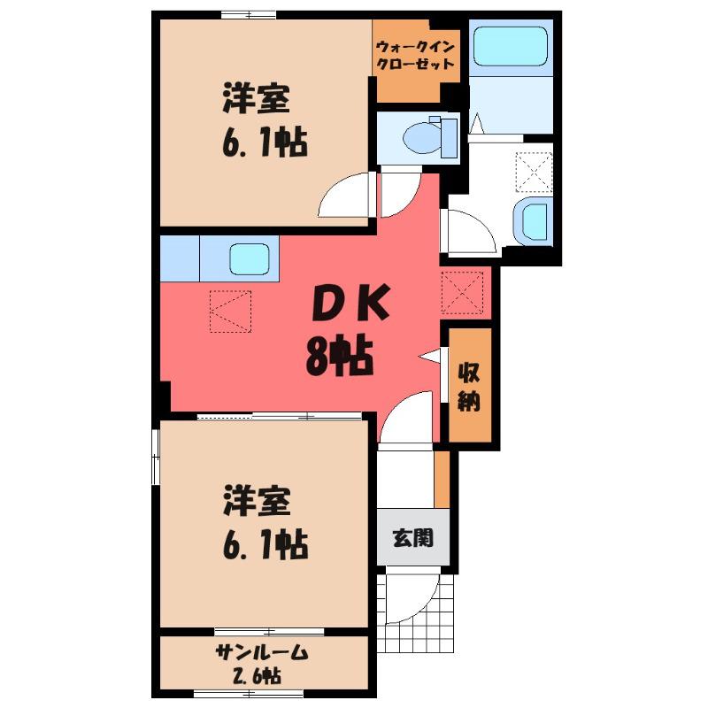 プリムローズ B(2DK/1階)の間取り写真