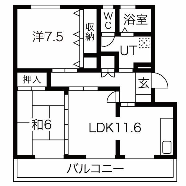 ビュークレスト高良内(2LDK/1階)の間取り写真