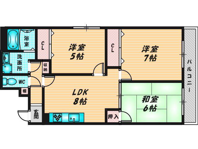 ニシシンヴィレッジ(3LDK/3階)の間取り写真