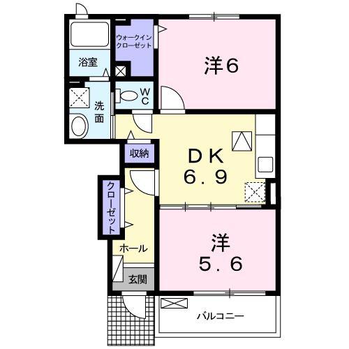 メゾン デ ルナクB(2DK/1階)の間取り写真