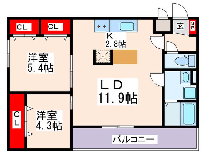 GRADITO東石切(2LDK/2階)の間取り写真