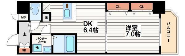 グレンパーク内本町(1DK/5階)の間取り写真