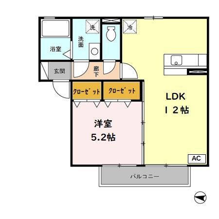 メルベーユ富の原F(1LDK/1階)の間取り写真