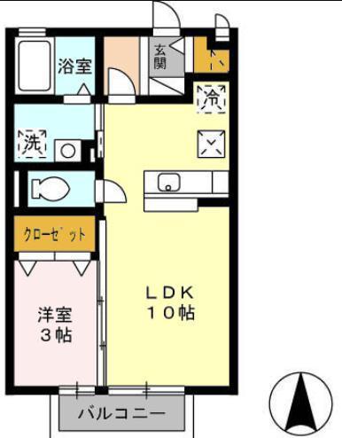 セジュール宮崎駅東(1LDK/1階)の間取り写真
