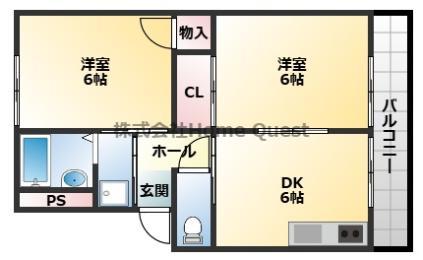 サニーハイツフミ A棟(2DK/2階)の間取り写真