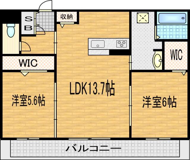 フェルミエ川政I・II(2LDK/1階)の間取り写真