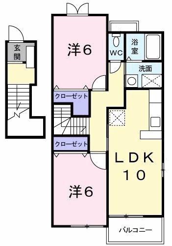 グレイス・ベルD(2LDK/2階)の間取り写真