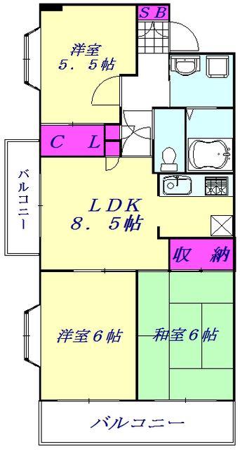 サンドミールさわらび(3DK/3階)の間取り写真