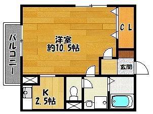 リヴェール三田(ワンルーム/2階)の間取り写真