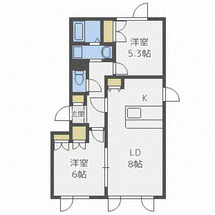 フォレストコートSI(2LDK/2階)の間取り写真