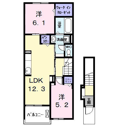 カーサみやびX(2LDK/2階)の間取り写真