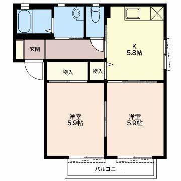 エスペランサ入江A(2K/1階)の間取り写真