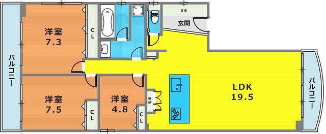 M.G.I.T MINATOGAWA BLD(3LDK/3階)の間取り写真