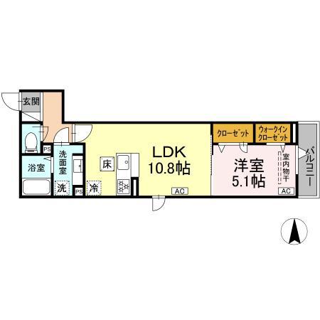 ディーブレス大倉山(1LDK/1階)の間取り写真