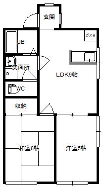 ウイング下小出(2LDK/2階)の間取り写真