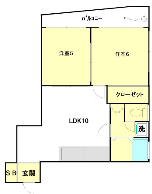 本町マンション(2LDK/9階)の間取り写真