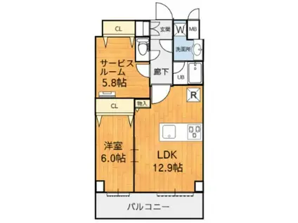 アーバングレース東松戸(1SLDK/8階)の間取り写真