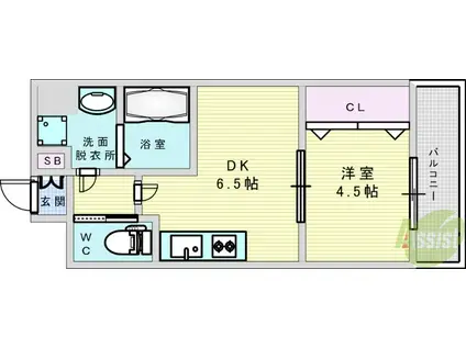 プレジオ江坂Ⅱ(1DK/4階)の間取り写真