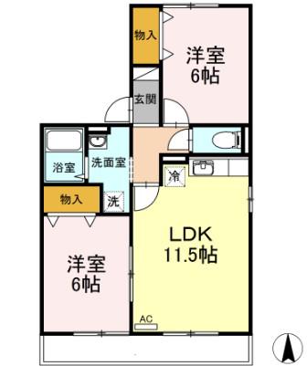 エステート21 A棟(2LDK/2階)の間取り写真