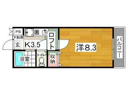 メゾンカリーナB棟(1K/2階)の間取り写真