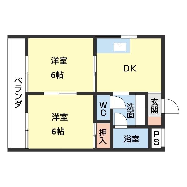マンション本町(2DK/3階)の間取り写真