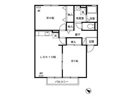 ヴィラコンフォート(2LDK/2階)の間取り写真