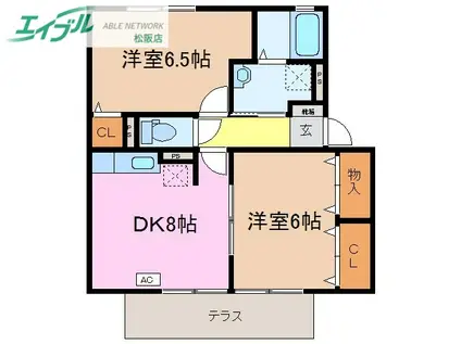 コスモスハウス F(2DK/1階)の間取り写真