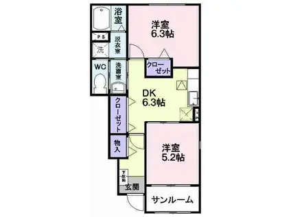 アンソレイエ・ノール(2DK/1階)の間取り写真